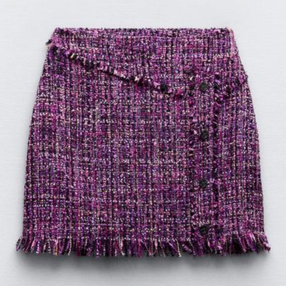 Zara Textured Tweed Mini Skirt in Fuchsia Pink Multicolor Size XS NWOT